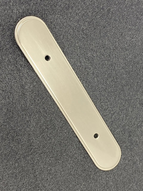 Three Inch Oval Backplate In Brushed Nickel Dope Finish Pack Of Twenty Five For Cabinets Or Doors With Three Mounting Holes And A Slim One Eighth Inch Projection Upgrade Your Space