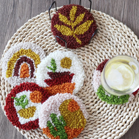 Punch Needle Coaster Kit For Beginners And Adults With Patterns Tools Yarns Hoop Adhesives Coaster Holder And Easy To Follow Instructions