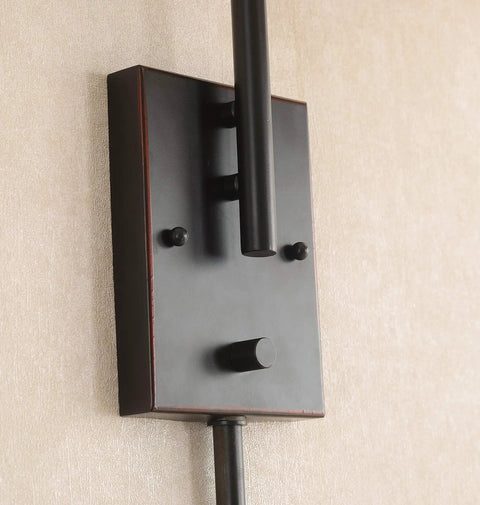 Backplate detail of Oil Rubbed Bronze Sweep Wall Lamp With Adjustable Swing Arm And Swivel Shade, Sleek Modern Minimalist Vibe
