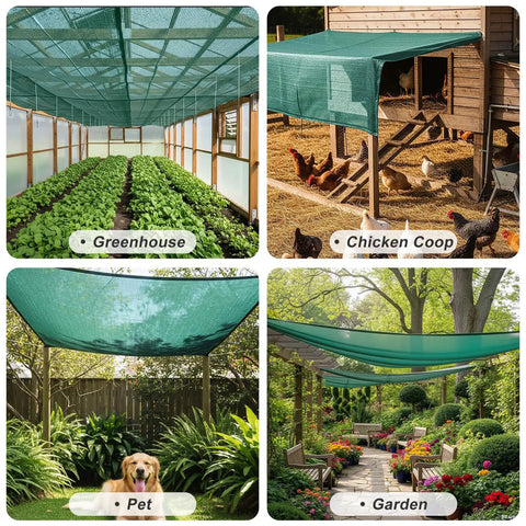 Beefed Up 35 To 45 Percent Sun Shade Cloth 10 By 20 Feet Green HDPE Mesh for greenhouse, chicken coop, garden, and pet area.