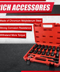 18 Piece Half Inch Drive Shallow Universal Impact Socket Set With Swivel And Flexible Wobble Sockets CR MO Construction Pro Grade