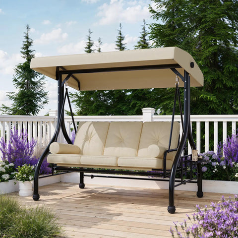 Three Seat Outdoor Porch Swing With Adjustable Canopy And Stand Heavy Duty Patio Swing For Adults Up To Eight Hundred Pounds