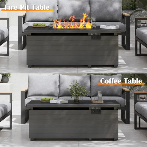 Propane Fire Pit Table With 50,000 BTU Heat For Your Backyard, 51 Inch Rectangle Fire Table Featuring Sliding Tank Holder