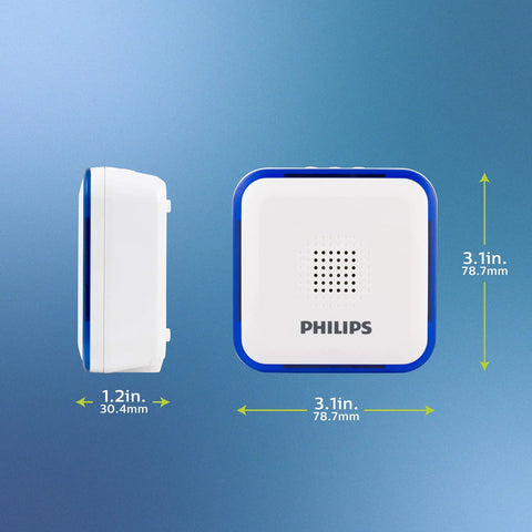 Side and front view of Wireless Doorbell Kit With Battery Powered Receiver, LED Alert Lights, 32 Melodies And 3 Volume Levels