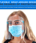 Person wearing Ten Pack Ultra Clear Safety Face Shields Built In Glasses Frames For Full Face Protection Lightweight Durable Shield.
