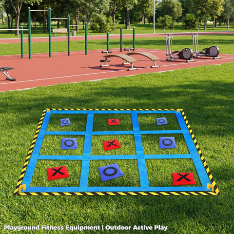 Outdoor Giant Tic Tac Toe And Bean Bag Toss Game For Kids And Adults on grass field near playground equipment