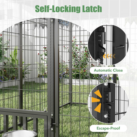 Heavy Duty Outdoor Dog Kennel With Roof For Yard 8x8 Ft Chain Link Fence Dog Run Enclosure Includes Feeding Bowl And Self Locking Latch For Safe, Spacious Outdoor Play And Exercise Built To Last.