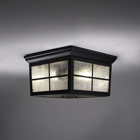 French Pane Square 2 Light Farmhouse Ceiling Mount Light For Indoor Or Outdoor Use Damp Rated Open Bottom With Seedy Glass