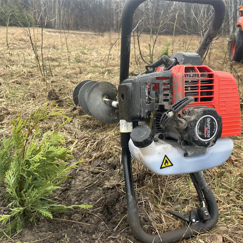 Forty Three CC Gas Earth Auger Powerhead with 8 Inch Auger Bit for Post Holes EPA Compliant Durable One Man Digger in action