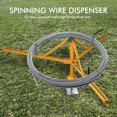 Built Tough Heavy Duty Fence Wire Dispenser For High Tension Systems on grass, floor or stud mounted, adjustable size visible