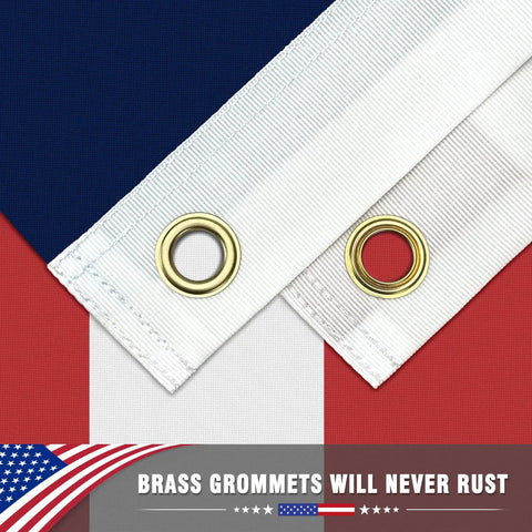 Close-up of All American Patriotic 3x5 Ft Outdoor Flag With Brass Grommets showing durable polyester material and edge stitching.