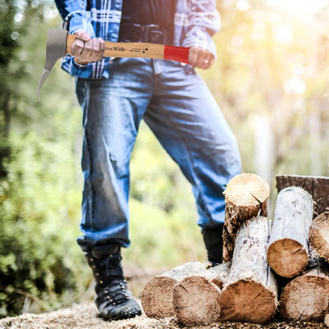 Person using 15 Inch Pickaroon Log Lifter With Steel Head And Hickory Handle For Dragging Or Stacking Logs, great for forestry jobs