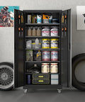 Open Beefy Heavy Duty Metal Storage Cabinet With Wheels And Pegboard, 71 Inch Tall Industrial Steel Cabinet in garage