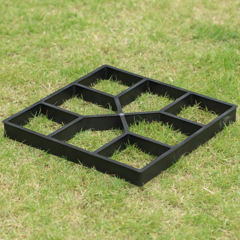 2 Pack Outdoor Pavement Molds For DIY Cement Stepping Stones Walkway Maker, black plastic mold on grass for patio path pavers.