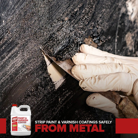 Kickass Heavy Duty Paint And Varnish Stripper Gel For Wood And Metal applied on metal surface using a scraper.