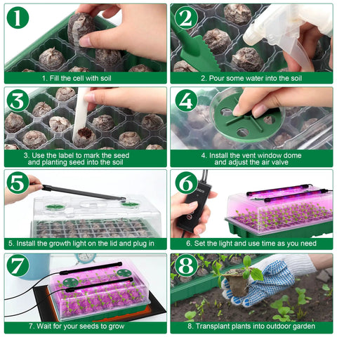 40 Cell Seed Starter Kit With Grow Lights And Full Spectrum UL Certified Heating Mat For Easy Germination Includes 40 Peat Pellets Seed Starting Soil Plant Labels Seedling Tools And Timer Controlled Light Strip