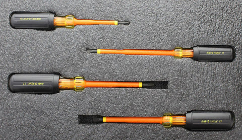 Top view of Pro Grade Insulated Screwdriver Set 9 Piece Orange Cushioned Grip Handles Slotted And Phillips Insulated Drivers
