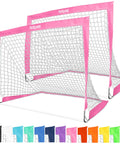 Team Tone 4 Feet By 3 Feet Pop Up Soccer Goals For Kids Set Of 2 Portable Backyard Nets With 6 Stakes Pink For Easy Setup