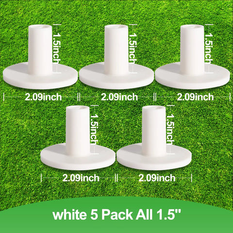 Pro Grade Adjustable Rubber Golf Tees For Mats And Indoor Outdoor Practice With Non Slip Holder Heavy Duty 1.5 Inch Height Tees Easy Setup For Driving Range And Golf Simulators White 5 Pack