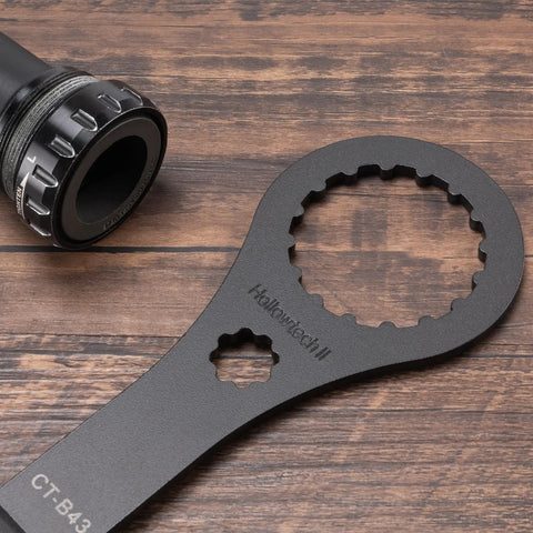 Bike Bottom Bracket Tool 16 By 44mm Install And Removal Wrench For Shimano Hollowtech II BB shown on wooden background