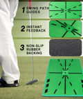 Pro Grade Golf Hitting Mat With Path Feedback To Improve Swing Accuracy featuring swing guides and non-slip rubber backing.