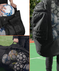 Heavy Duty XL Mesh Sports Gear Bag with balls, adjustable backpack straps and front pockets for coaches on the go.