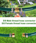 Image showing Four Pack Aluminum Garden Hose Repair Connectors Set With Clamps Five Eighth Inch Barb To Three Quarter Inch GHT Thread Male And Female Hose Repair Fittings With Rubber Washers Leak Proof Quick Fix For Your Outdoor Watering System set, with hose connectors displayed on a lawn and garden background.