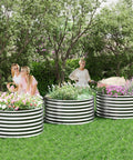 4 Pack Round Galvanized Raised Garden Bed Set For Outdoors And Veggies, Durable Metal Garden Boxes for flowers, side view