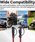 Heavy Duty 12 Awg Quick Disconnect Power Wire Harness Bulletproof Polarized 2 Pin Pure Copper Plug Built Tight connectors in use with RV, motorcycle, and lawnmower.