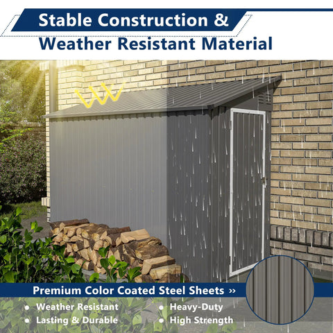 Lean To Metal Shed 4x8 Outdoor Storage Unit For Backyard Garden Patio, Weatherproof Galvanized Steel Walls under rain