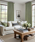 Living room with Light Sage Double Layer Blackout Linen Curtains For Living Room And Bedroom, 96 Inch Long Pinch Pleat Drapes