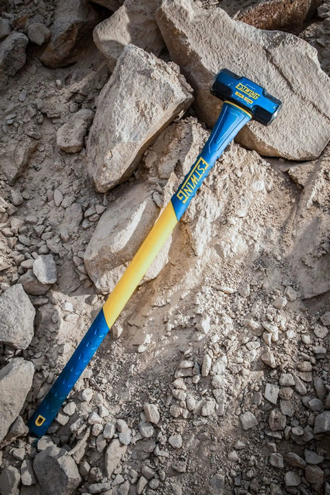 6 Pound Heavy Duty Hard Face Sledge Hammer Beast For Demolition And Stake Driving With 36 Inch Fiberglass Handle Induction Hardened To 50 55 HRC Overstrike Protection Textured Grip For Smooth Swings on rocky surface