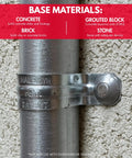 Side view of a One Quarter By One Quarter Inch Hammer Drive Concrete Anchor Nail 100 Per Box For Concrete Block And Brick With Mushroom Head Fasteners Carbon Steel Nail And Zamac Alloy Body Corrosion Resistant Tamper Proof Light Duty Fastening installed in concrete.