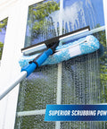 2 In 1 Squeegee And Scrubber Window Cleaning Tool With 14 Inch Blade And 8 Foot Connect And Clean Pole For Streak Free Glass Cleaning At Home Or Pro Jobs Microfiber Sleeve on soapy window