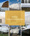 Heavy Duty Waterproof Tarp 10x20 White Poly Tarpaulin With Grommets 10 Mil Thick UV Resistant Outdoor Cover showcased in various uses.