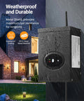 Smart Low Voltage Landscape Transformer With Schedule And Timer, Voice Control Waterproof Outdoor Lighting Control Compatible With Alexa And Google Home, 120V AC To 12V AC For LED Landscape Lights, ETL Listed in rain next to house.