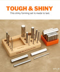 Steel 2.5 Inch Swage Block With 16 Punch Set For Jewelry Making Silversmithing And Metalworking Bench Anvil Tool on wooden stand