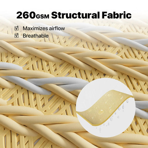 Close-up of 260 GSM permeable fabric structure of Heavy Duty 20 by 24 Beige Sun Shade Sail With Super Ring Hardware UPF50 Plus UV Block.