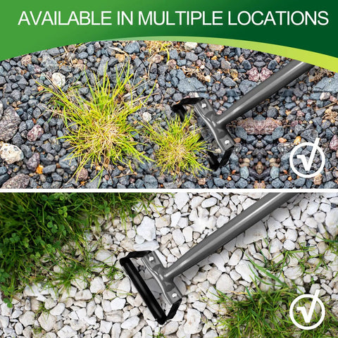 Stirrup Hoe Garden Tool With Hollow Trapezoid Head And 14 Inch Scuffle Loop Weeder on gravel and stone surfaces