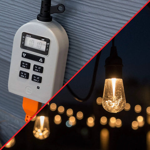 Outdoor Digital Timer Switch With Two On Off Programs, Grounded Single Outlet, Weather Resistant, Heavy Duty For Seasonal Lights And Landscape Lighting, Easy Plug And Play Setup, 1 Pack Gray Battery Backup Included
