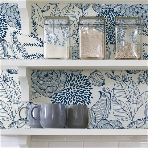 Navy Floral Peel And Stick Wallpaper From Secret Garden Pattern Safe For Walls No Mess Residue Free And Easily Removable Repositionable