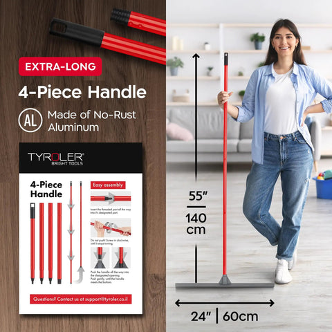 Heavy Duty 24 Inch Floor Squeegee For Concrete And Commercial Spaces Featuring An Effortless Grip Push And Pull Handle, shown with a 55 inch aluminum handle.