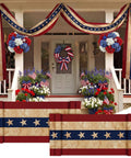 Patriotic Flag Bunting Set, 2 Pack Of 2x20 Ft Outdoor Banners displayed on porch for 4th Of July decor