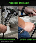 Compact Tube Bender Kit With Reverse Bending Attachment for 1/4 to 7/8 inch tubing showing one-handed operation
