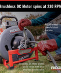 Professional Workhorse 5/8 Inch Brushless Drain Cleaning Drum Machine Auto Feed Cable Counter with user in action.