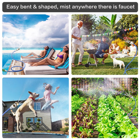 Upgraded Outdoor Misters For Patio With 3 Nozzles And Six Point Six Foot Aluminum Bendable Hose Misting System cooling scenes
