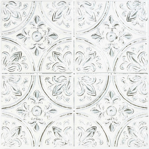 White Tin Peel And Stick Tile Backsplash Kit With Self Adhesive Tiles, 4 Pack Of 10.5 Inch Squares, No Grout Needed