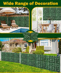 Artificial Ivy Privacy Fence Screen 120 Inch Long By 40 Inch Wide For Patio Balcony Garden And Backyard Vibe Decor Realistic Faux Ivy Greenery Backdrop Panels That Block Sightlines While Boosting Ventilation, shown installed by a pool, dining area, and yard fence, demonstrating versatile uses.