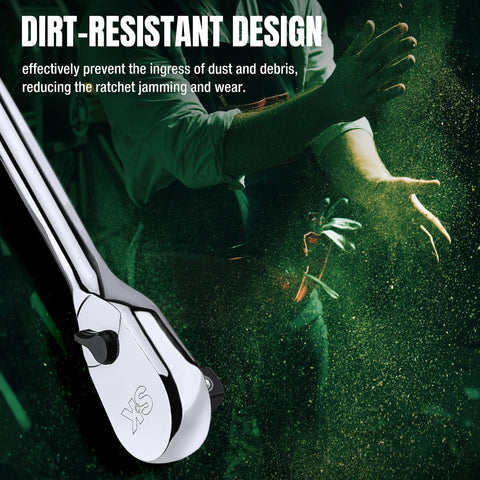 One Quarter Inch Drive Ratchet Handle With Pear Head For Tight Spots, 90 Tooth Smooth Ratcheting, dirt-resistant design.