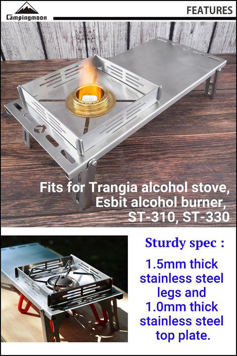 Solo Camping Table In Stainless Steel With Windshield And Heat Shield Portable Tabletop Stove Stand for Trangia Esbit.